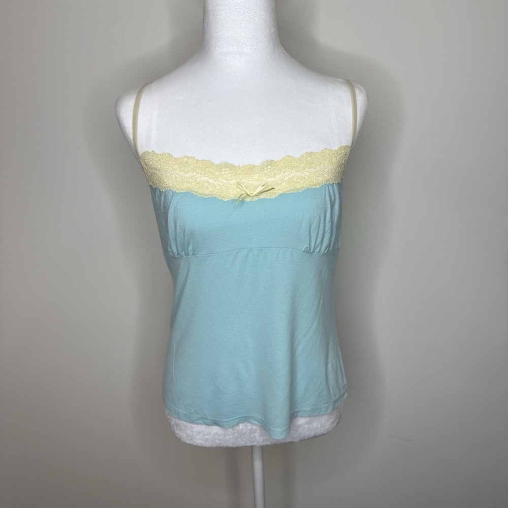 Vintage Y2K Victorias Secret Lace‎ Trim Babydoll Cami Tank L Preppy Bow Milkmaid